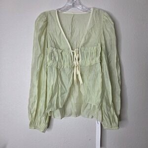 Missguided Fairy Top Medium Boho Babydoll Blouse‎ Yellow Tie Front